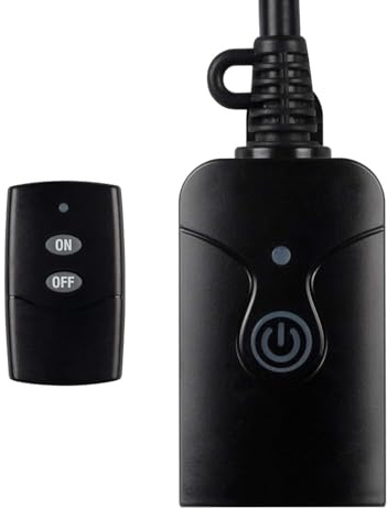 HBN Outdoor Indoor Wireless Remote Control 3-Prong Outlet Weatherproof Heavy Duty 15 A Compact 1 Remote 1 Outlet with Remote 6-inch Cord 100ft Range ETL Listed (Battery Included)