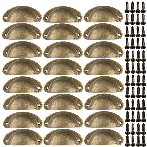Xinlie Vintage Muschelgriffe für Schublade Antik Eisen Griffe Antik Vintage Muschelgrif Schubladen mit Schrauben für Küche Mobel Möbelknöpfe Set 24PCS(Gelbe Bronze)