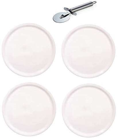 Saturnia Pizzateller - Serie Napoli - im Set Inklusive Pizzaschneider/Pizzaroller - Weiss (4, Ø33cm)