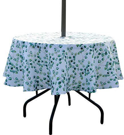 SUQ I OME Patio Outdoor Tablecloth with Umbrella Hole and Zipper,Garden Tablecloth for Host Backyard Parties, BBQs,Family Gatherings(Fence Leaf,60'' Round with Zipper)