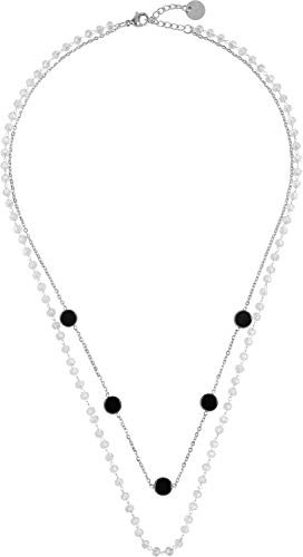 styleBREAKER Damen Edelstahl Layer Halskette 2-reihig mit Kunststoff Perlen und Anhängern, Ankerkette, Kette, Schmuck 05030067, Farbe:Silber/Transparent