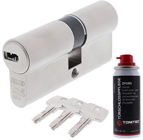 ToniTec Set aus ABUS Zylinderschloss als Doppelzylinder EC550 mit 3 Schlüssel Größe 35 60 mm + ToniTec Pflegespray