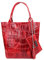 Made IN Italy Damen XXL Leder Tasche + Schmucktasche Wildleder Shopper Schultertasche Fransen Umhängetasche Quaste Kette DIN-A4 Hobo Tote Bag Rot Kroko
