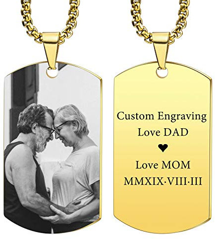 VIBOOS Custom Dog Tag Anhänger Halskette Gravur Datum/Text/Bilder Edelstahl personalisierte Halskette für Männer Frauen Jungen Mädchen Bundle mit Verstellbarer Kette, Schlüsselbund, Schalldämpfer.