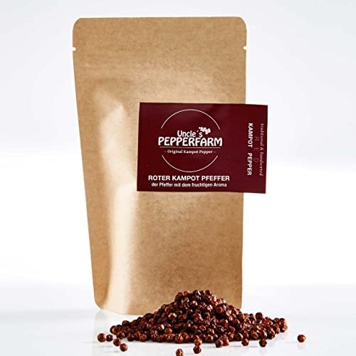 Uncle´s Pepperfarm Roter Kampot Pfeffer - Sonnengetrocknete ganze rote Pfefferkörner aus Kambodscha - 200 g