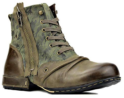 OSSTONE Chukka Stivali Cowboy Biker Boots Maschio Mens Motociclo Botas Cerniera su in Pelle Vitello Western retrò Stile Uomo Stivali Piatto Caviglia Stivaletti Boots 5008-8 Verde 12