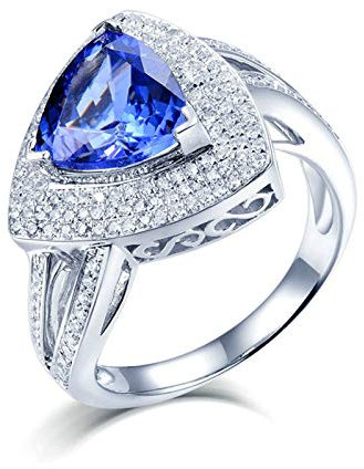 Daesar 750 Weißgold Ringe Damen Solitärring mit 3ct Triangel Tansanit, Ehering Weißgold Trauring mit Diamant Gr.60 (19.1)