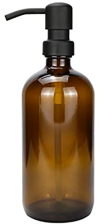 Distributeur de Savon en Verre Plomkeest en Verre épais ambré 500 ML avec Pompe en Acier Inoxydable Distributeur de Savon Liquide pour Salle de Bain, décor de Cuisine