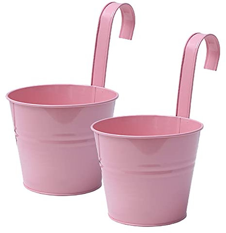 ASSR Blumentopf zum Aufhängen, mit abnehmbarem Haken, klein, Metall, rosa, Wandmontage, Eisen, Blumenständer, Korb, abnehmbarer Sukkulentententopf mit Drainage, für Zaun, Balkon, Dekoration, 2 Stück