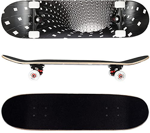 FunTomia Skateboard mit ABEC-9 Kugellager Rollenhärte 100A und 100% 7-lagigem kanadisches Ahornholz (Black Hole)