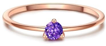 GLANZSTÜCKE MÜNCHEN Damen Ring aus 925/- Sterling Silber rosévergoldet mit Zirkonia lila - Solitärring Rosegold Silberring