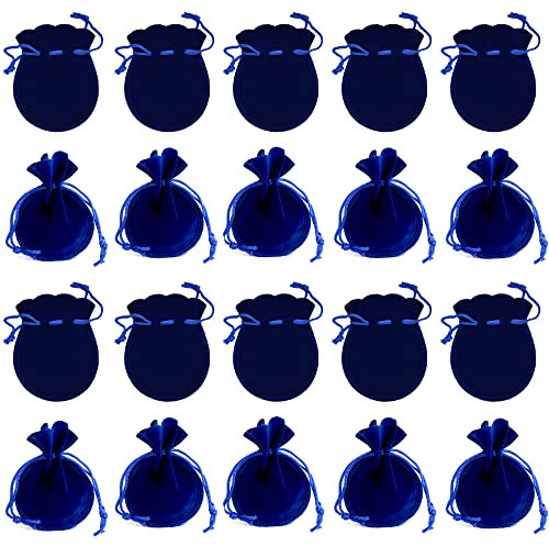 20 Pcs Bolsas Terciopelo Para Guardar Joyas Bolsas De Joyería Con Cordón Bolsas De Terciopelo Bolsas De Regalo De Dulces Pequeños Para Joyería Regalo Partido Boda Favores, Portátil, 9 * 7 Cm (Azul)