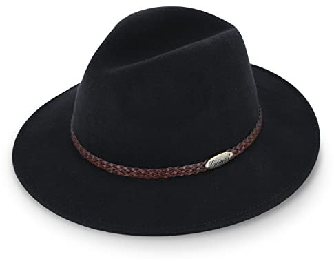 fiebig Casual Traveller Wollfilzhut | Crushable & Waterproof Rollhut mit geflochtener Lederbandgarnitur (60-XL, Marineblau)