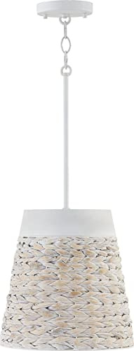 Capital Lighting 343911HW Tallulah Handcrafted Mango Wood/Water Hyacinth Bell Pendant Light Fixture, 1-Light 100 Watt, 12 H x 12 W, Chalk Wash