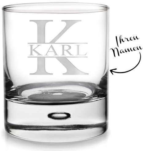 KDO MAGIC - Verre à Whisky personnalisé - Prénom ou Texte gravé - Marquage au Laser - Coffret Verre personnalisable - Cadeau fête des pères, Papa, noël, Homme, Retraite (Majuscule, 1 verre)