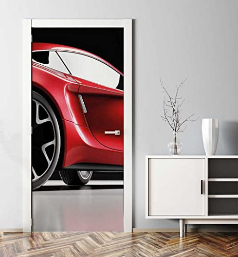 MyMaxxi - Tür bekleben mit Türtapete Türposter Türfolie Selbstklebend 90x200 rotes Heck Sportwagen - Tür verschönern ? Türaufkleber Türklebefolie Auto Rennwagen rot schwarz