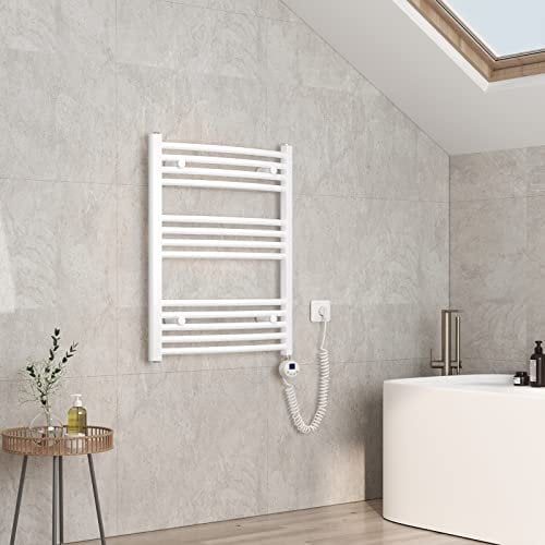 EMKE Scaldasalviette elettrico con termostato, 75 x 60 cm, scaldasalviette con timer, bianco 300 W