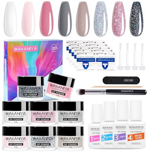 Nails Dipping Powder Set, French Nagelpuder Starter Set 8 Farben Rosa Blau Lila Dip Powder Nail Set mit 4 Liquid Set, Base Top Coat, Activator,Brush Saver für Anfänger DIY Essential Maniküre System