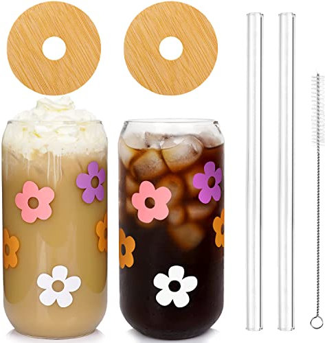 Mason Life Beer Can Glass with Lids and Straw, Valentines Day Gift for Women 18OZ Drinking Glasses, Iced Coffee Glasses Cup, Smoothie Tumbler Glass (Multicolour)