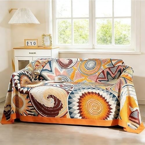 DECMAY Boho Throws for Sofas 150x200cm, Cotton Blankets and Throws | Soft Breathable Sofa Throws Large 3 Seater, Reversible Boho Pattern, Blankets for Sofa Armchair Bed Travel Home Decor.