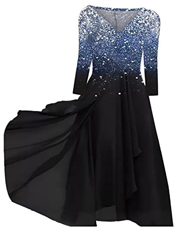 Generic Damen Kleider Spitzenkleid Chiffon Cocktailkleid Festliches Ballkleid Brautjungfernkleider Für Hochzeit Midi Abendkleider, 001 Blau, XXL