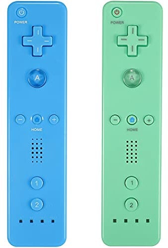 Wii Controller 2 Pack, Wii Remote Controller with Silicone Case and Wrist Strap Compatible for Wii/Wii U Console - Green and Blue
