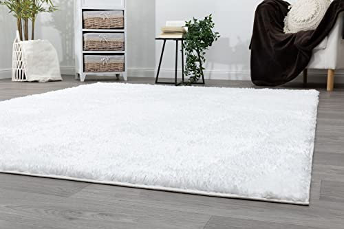 Steffensmeier Hochflor Teppich Kimo | Shaggy Langflor Teppich | Wohnzimmer, Schlafzimmer, Weiß, Größe: 200x290 cm