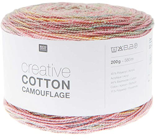 Rico Creative Cotton Camouflage 200g 580m | Bobbel Farbverlaufsgarn Baumwollmischgarn | Sommerwolle zum Stricken und Häkeln (03 tropical sundown)