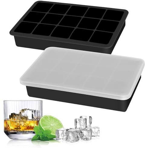Silikon Eiswürfelform 2er Pack mit Deckel (LFGB Zertifiziert & BPA-Frei) stapelbar 500ml 3,3x 3,3x 3,3cm Eiswürfelgröße lebensmittelecht platzsparend