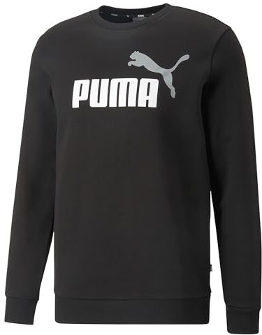 PUMA Herren ESS+ 2 Col Big Logo Crew FL Sweat, Black Weiß, L