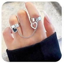 Yienate Silbernes Punk Herz Armband Finger Kette 2 Offene Ringe Link Finger Kette Hip Hop Charm Finger Band Armband Schmuck Geschenk Für Frauen Und Mädchen