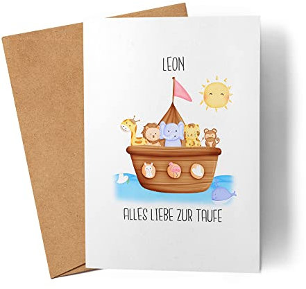 Kiddle-Design Karte Taufe Personalisiert Taufgeschenk Arche Noah Junge Mädchen Taufkarte Patenkind Glückwünsche zur Taufe Glückwunschkarte