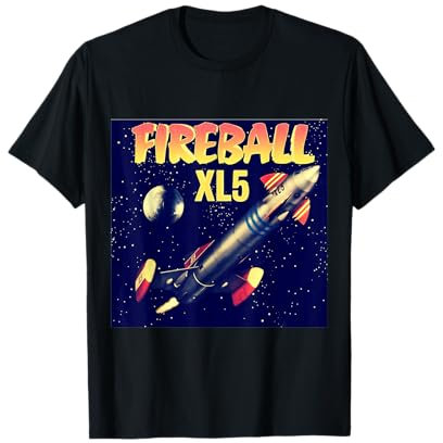 Wistful Fireball XL5 Retro Sci-Fi Rocket T-Shirt - Women's Adult & Girls - Black - Long Sleeve - Small - Crew Neck - Classic Fit - Polyester - Unique Design - Birthday Gift