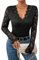 GORGLITTER Damen Body Spitzen Bodysuit Durchsichtig Blusenbody Trachtenbody Langarm Dirndlblusen Spitzenbody mit V-Ausschnitt Schwarz M