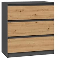 VBChome Kommode mit 3 Schubladen 70 x 40 x 77 cm Eiche Artisan - Antrazit Grifflose Schubladenkommode Mehrzweckschrank für Flur Schlafzimmer Wohnzimmer Kinderzimmer Modern Eiche Artisan - Antrazit