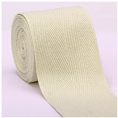 Gurtband Baumwolle 50 Yards/Rolle Beige Baumwolle Gurtband Heringbone Twill Band 10mm / 15mm / 20mm / 25mm / 30mm / 40mm / 50mm / 60mm for Tasche Kleidung Home Textil Leinwandrolle(Size:50mm beige)