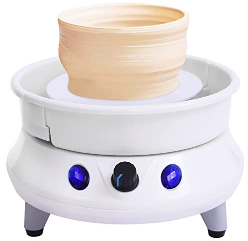 panfudongk Elektrische Töpferscheibe Maschine Pottery Wheel Drehscheibe Töpfern 2000 U/min Keramik Ton mit ABS Waschbecken 15cm 3kg Weiß