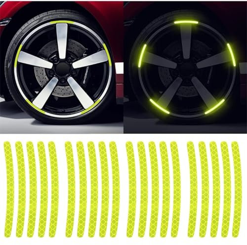 Ezweiji 20pcs Reflektierende Felgenstreifen Aufkleber für Auto Motorrad Räder Fahrrad, Nacht Sicherheit Dekoration Streifen Universal Anti-Scratch Reflektierende Felgen Aufkleber (Grüner)