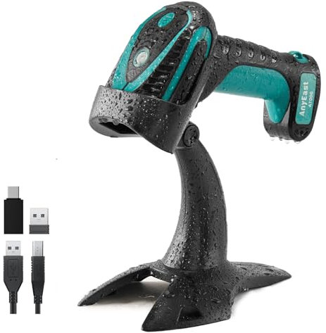 Anyeast Industrial Wireless Barcode Scanner with Stand, 1D 2D QR Bluetooth Barcode Scanner for Android, iOS, Windows, Mac, USB Bar Code Reader Scanner with Drop Resistant Dustproof Waterproof