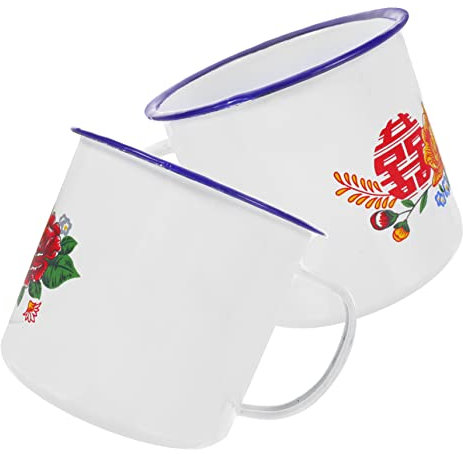 OKUMEYR 2pcs Red Enamel Mug Coffee Mug with Lid Cappuccino Cups Outdoors Teacup Coffee Mugs with Lid Party Enamel Dinner Plates Milk Campfire Tea Cups Teacup with On Foot Candy Box Travel