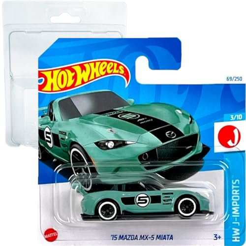 Friki Monkey Hot Wheels '15 Mazda MX-5 Miata HW J-Imports 3/10 (69/250) HTC42 Carta corta Mattel 2024 + Blister e confezione di protezioni per carte
