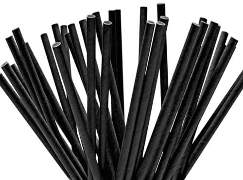 Pailles en papier rigides noires, diamètre 8 mm, longueur 195 mm, colis de 500, écologiques pour cocktail, boissons froides ou chaudes, pour bars et restaurants