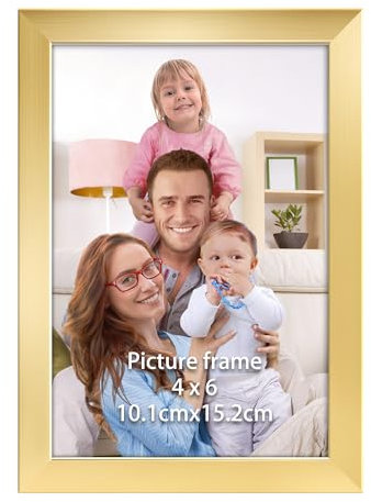Giftgarden Gold Bilderrahmen 10x15 cm – Eleganter Kunststoff Fotorahmen für 15x10 Fotos und Bilder, Wand- oder Tischaufsteller – Einzel Rahmen