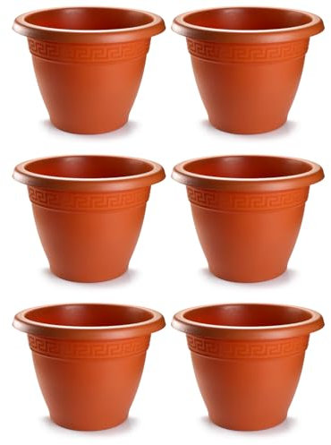Tradineur - Pack de 6 Macetas Redonda Terracota - Fabricado en Plástico - Macetero Apto para Exterior e Interior del hogar - Ø 40 cm - Color Marrón