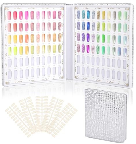 Segbeauty Nail Affichage Graphique Couleur, 120 Couleurs Présentoir Ongle, avec 120 Pcs Faux Ongles, Nuancier Ongles, Livre Ongles en Gel, Accesoire Ongles Professionnel (Argent)