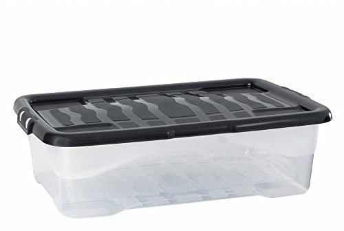 Fixtures Business & Homewares Strata Curve Clear Plastic Storage Box U/Bed 42 Litre (Black Lid) (4)