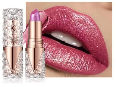 Rouge a Levre Pailleté Métallique, Rouge à Lèvres Mat Longue Tenue, Très Pigmenté Shimmer Waterproof Baume a Levre, Finition Lustrée Diamant Lip Gloss, Glitter Lipstick, Maquillage Cadeau Femme - 03