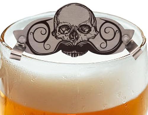 Shxupjn Schnurrbartschutz zum Trinken, Schnurrbart-Getränkeschutz | Edelstahl-Schnurrbartschutz im Totenkopf-Design für Becher - Dekoratives, multifunktionales, innovatives Trinkzubehör für
