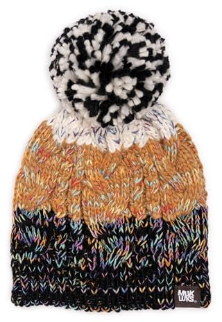 MUK LUKS Damen Colorblock Stripe Cable Beanie-Mütze, Ebenholz & Space Dye Marl, One Size