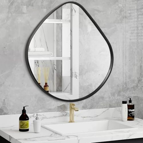 AOAOPQ Large Black Asymmetrical Wall Mirror - Diamond Shaped Decorative Mirror - Metal Framed - For Bedroom, Bathroom, Living Room, Entryway - 19''x20''